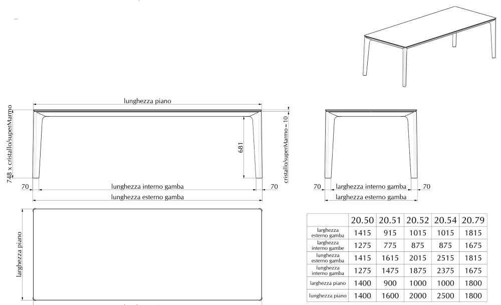 Размеры Обеденный стол Bontempi Versus