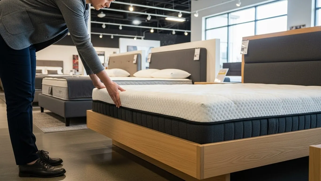 Проверка качества кровати в магазине