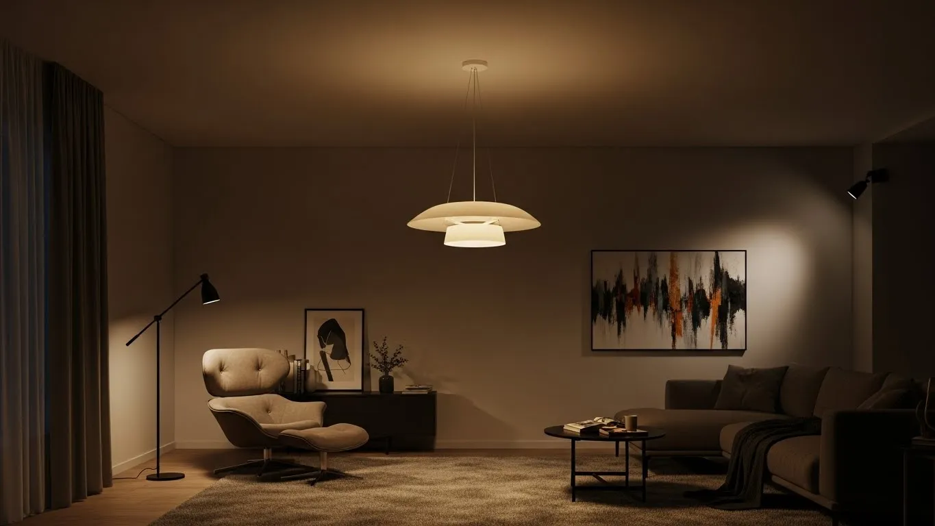 Многослойное освещение в гостиной