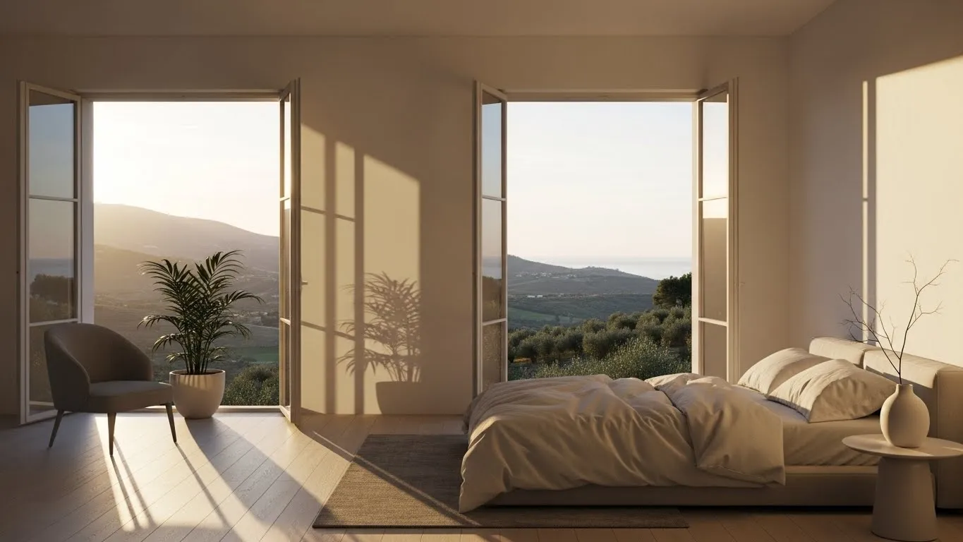 Светлая минималистичная спальня в итальянском стиле