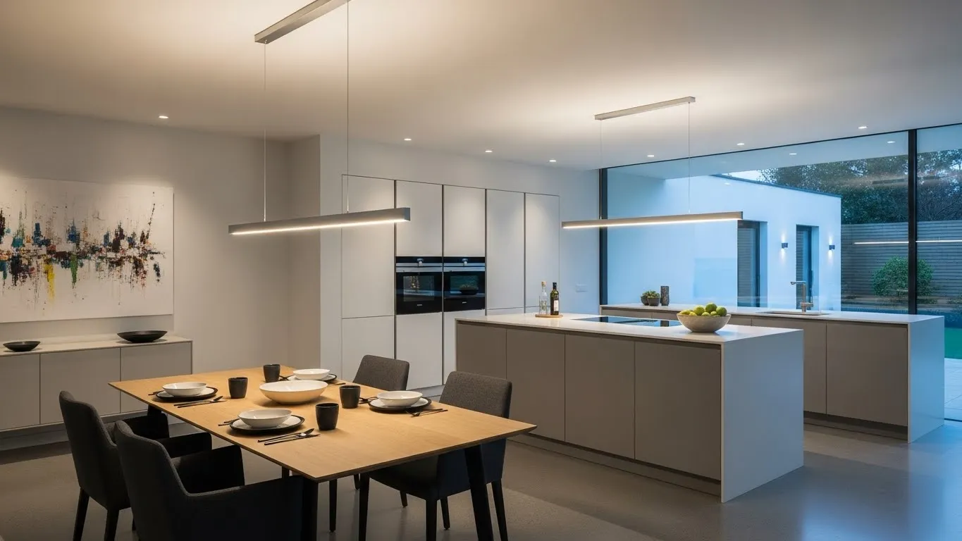 Трековая система освещения на кухне