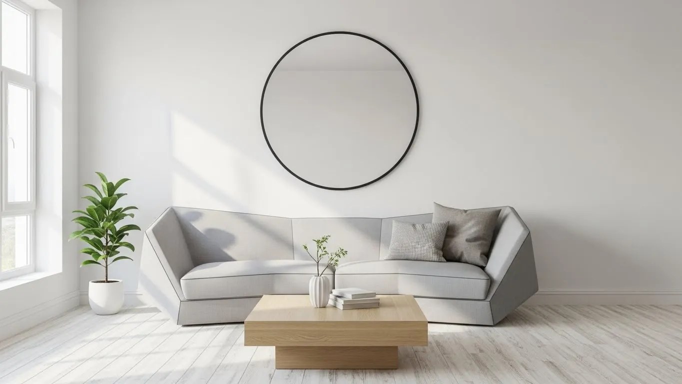 Круглое зеркало в интерьере гостиной
