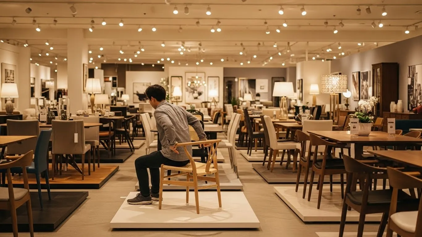 Тестирование кухонного стула в магазине