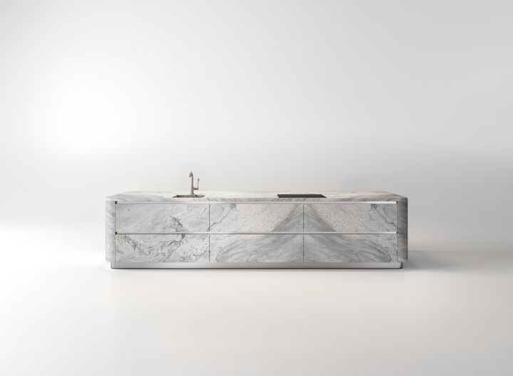 Кухня Arclinea, Kora с фасадом Thea из мрамора Grigio Versylis