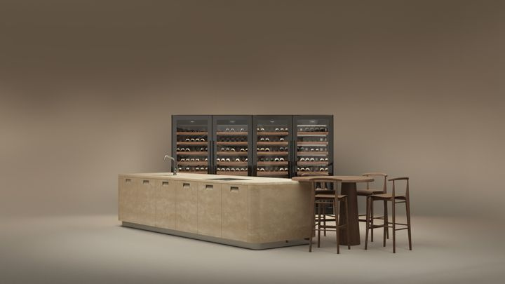 Kora из травертина со столами и стульями