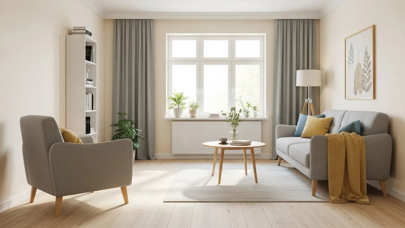 Прямой диван и кресло как альтернатива для маленькой гостиной