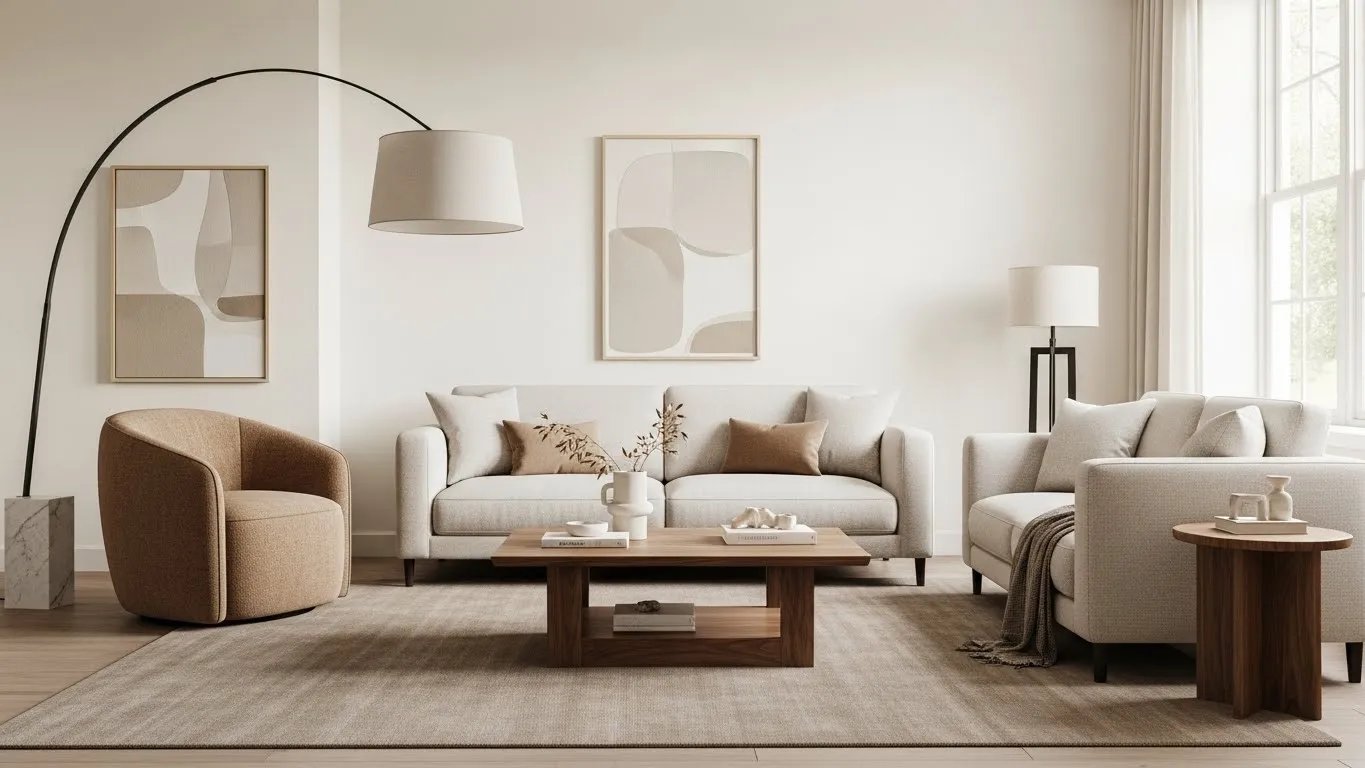 Тональный контраст в бежевой гостиной