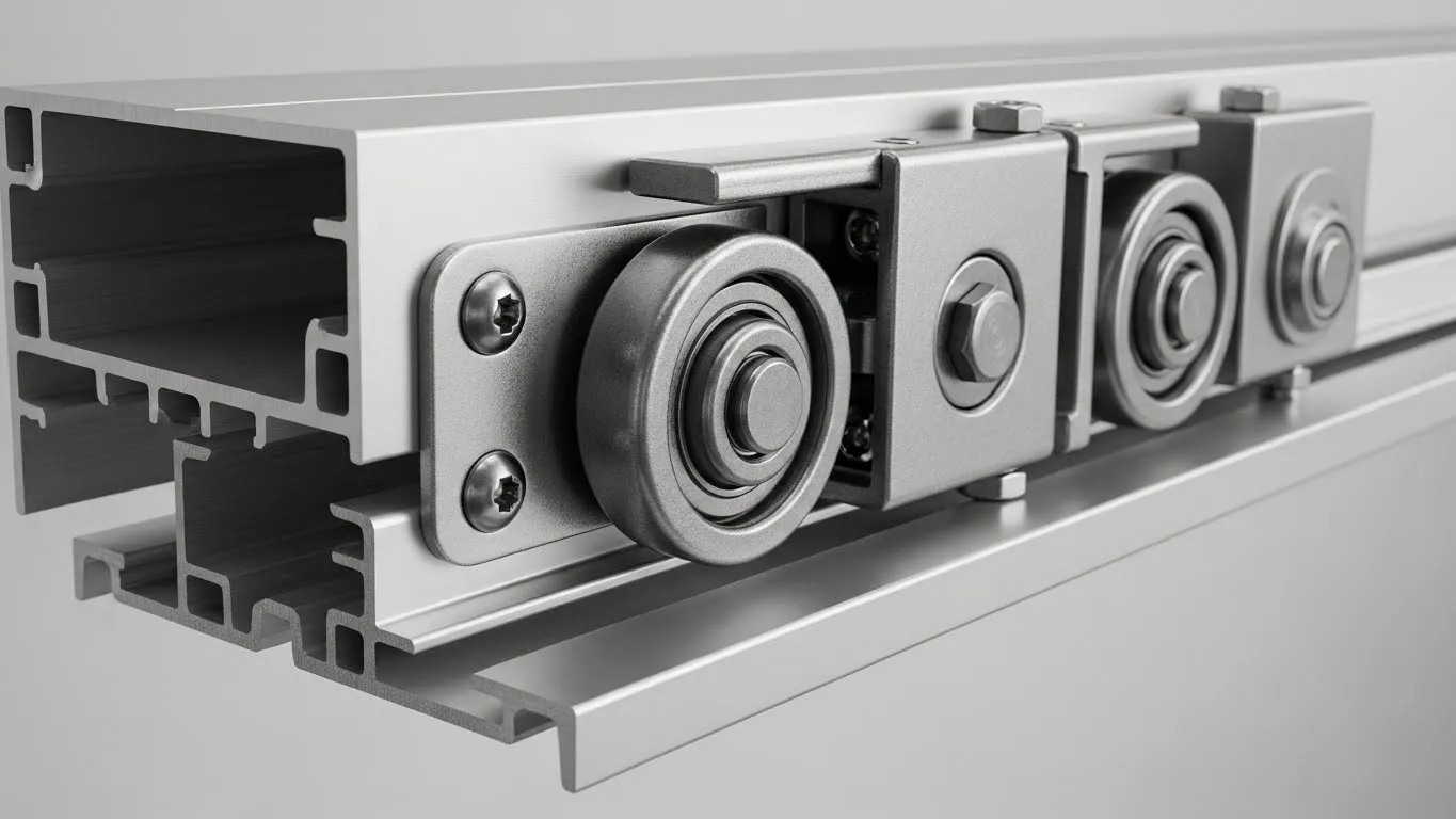 Механизм раздвижных дверей крупным планом