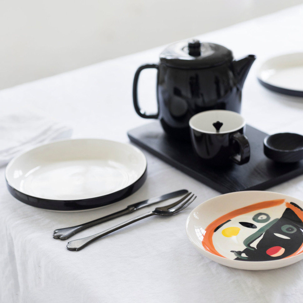 Комплект из 4-х тарелок для завтрака Serax Passe-Partout, диаметр 18 см, белый, чёрный, фарфор