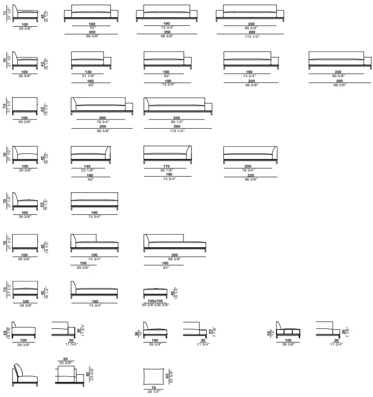 Размеры Диван Desiree Overplan