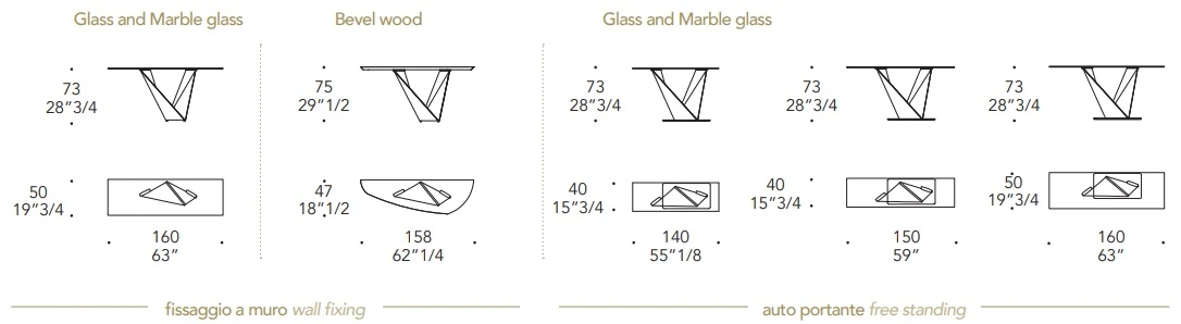 Размеры Консоль Reflex Disegno Prisma Steel Console