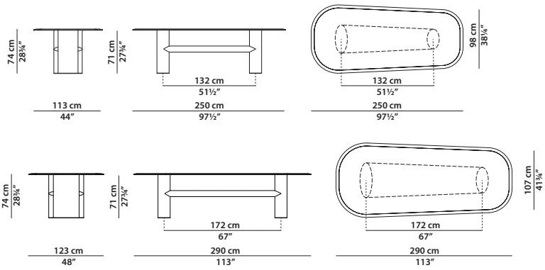 Размеры Стол Baxter Ellipse