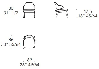 Размеры Кресло Reflex Disegno Vela Poltroncina