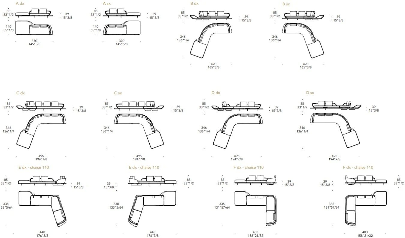Размеры Диван Reflex Disegno Segno Sofa Chaise Longue