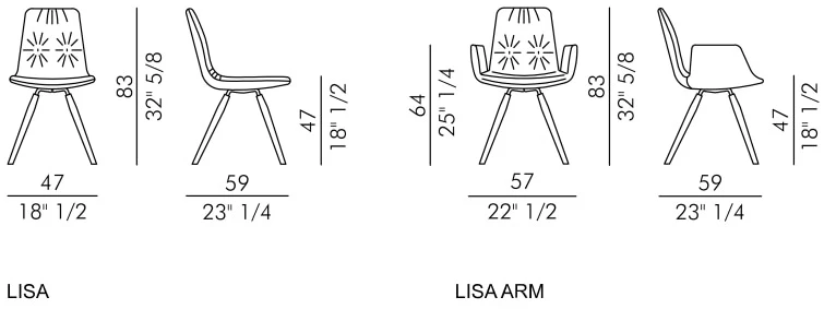 Размеры Стул Eforma Lisa trespolo legno
