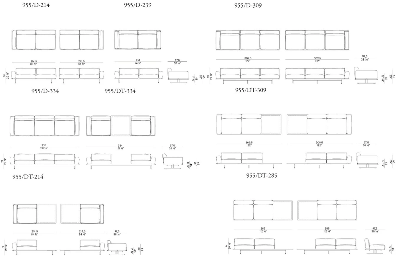 Размеры Диван Potocco Graphic 955/D