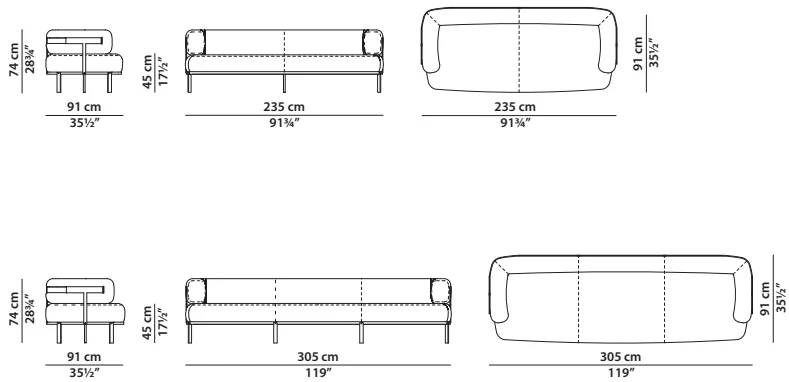 Размеры Диван Baxter Belt