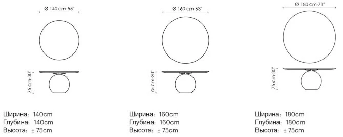 Размеры Стол в столовую Bonaldo Circus