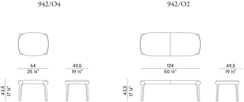 Размеры Банкетка Potocco Velis 942/O4-942/O2