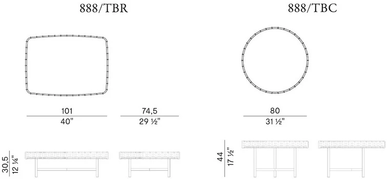 Размеры Журнальный стол Potocco Ropu 888/TBR-888/TBC