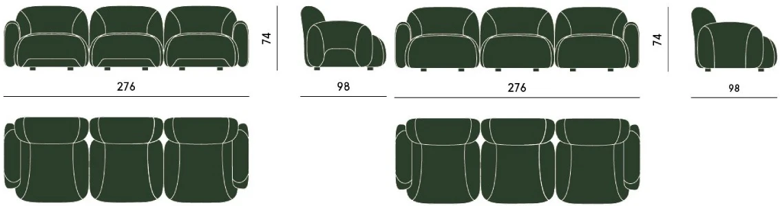 Размеры Диван Carpanese Home Bubble 3P