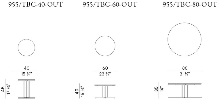 Размеры Журнальный стол Potocco Graphic 955/TBC-40-OUT-955/TBC-60-OUT-955/TBC-80-OUT