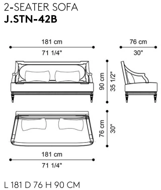 Размеры Диван Jumbo Collection Satin