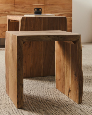 Комплект журнальных столиков La Forma Lomiri 50 x 42 x h50 см, выбеленный массив акации