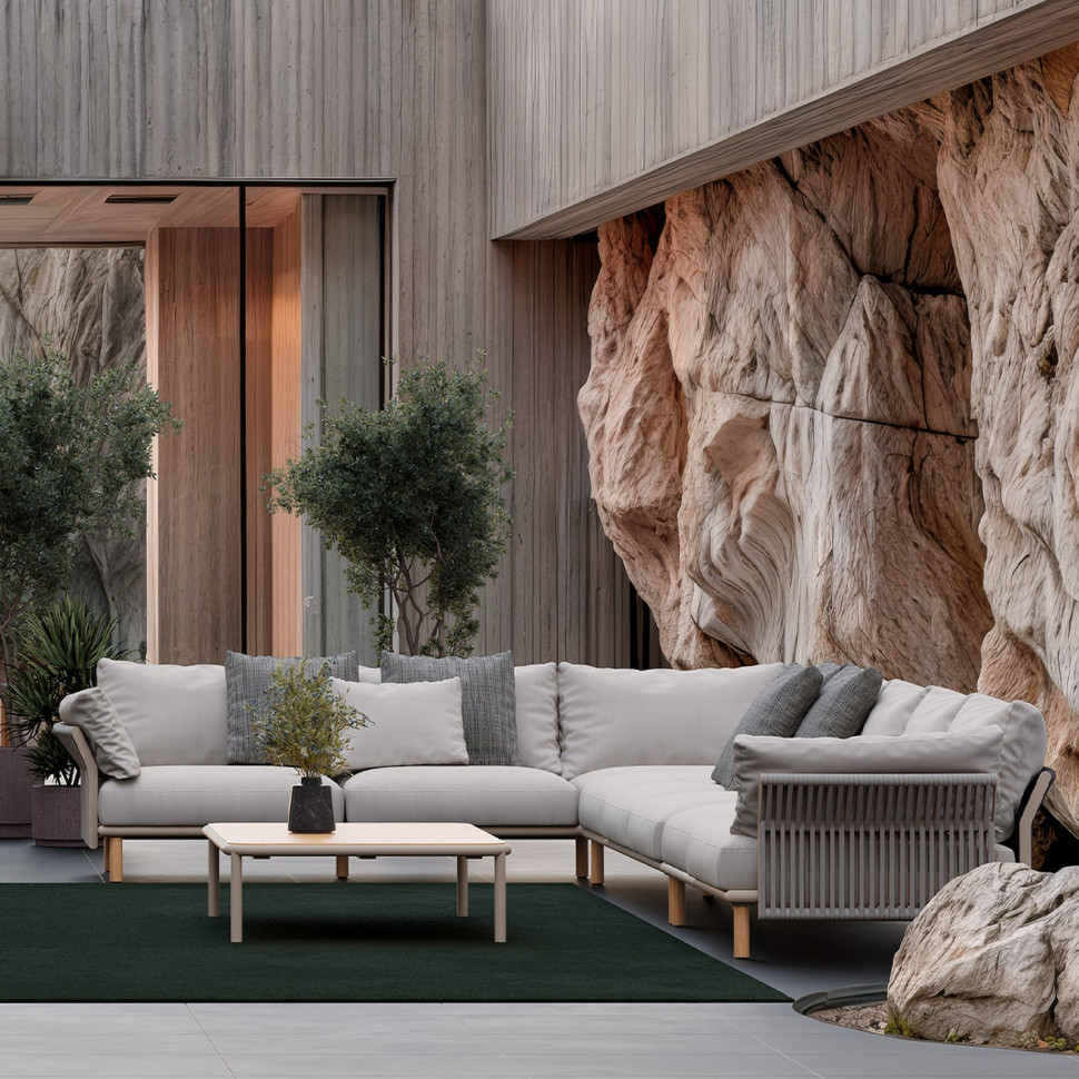 Диван угловой Skld Studio Tempo 267 x 93/174 x h56 см, алюминий, тик