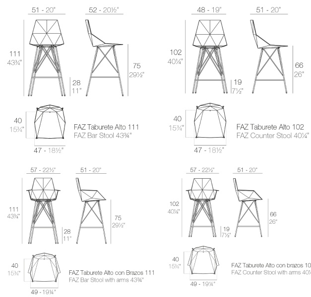 Размеры Барный стул Vondom Faz Steel