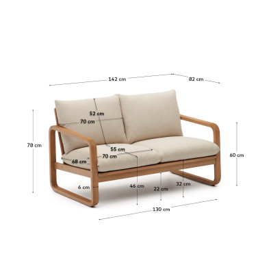 Уличный 2-местный диван La Forma Sacaleta 142 x 82 x h78 см, из массива эвкалипта