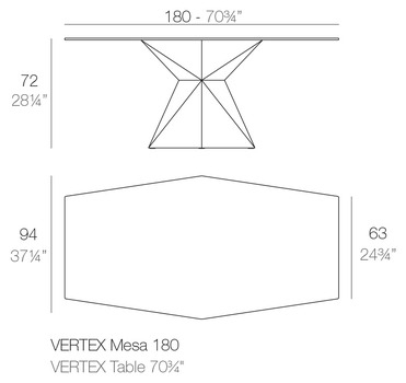 Размеры Стол Vondom Vertex