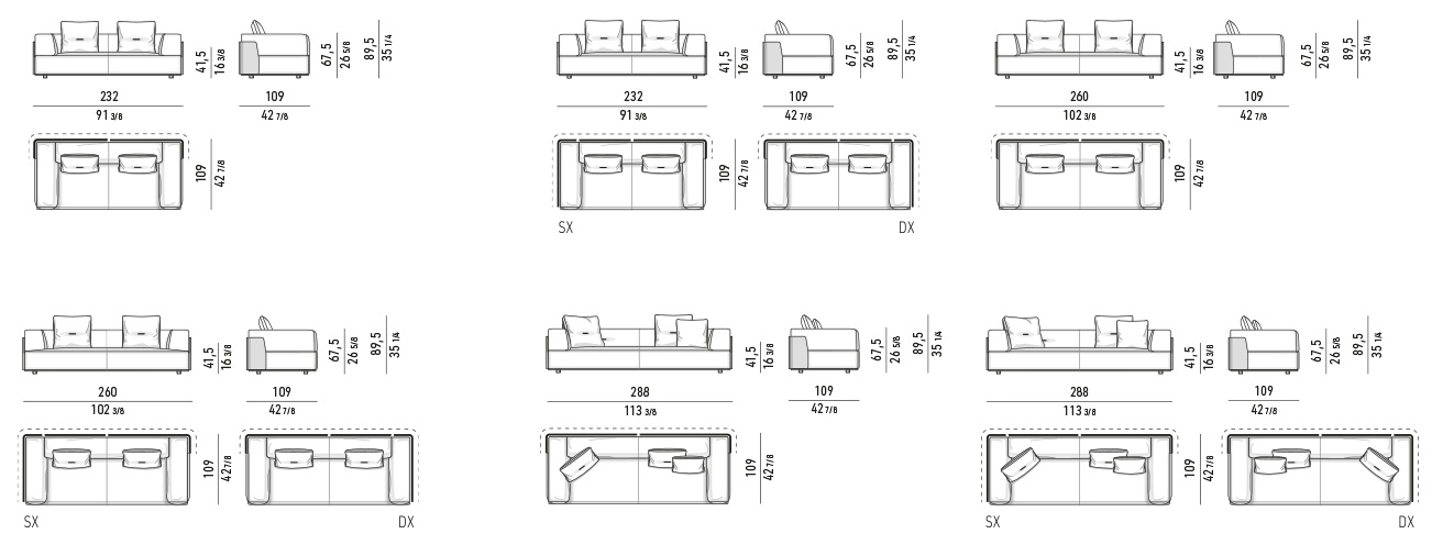 Размеры Диван Minotti Softcase