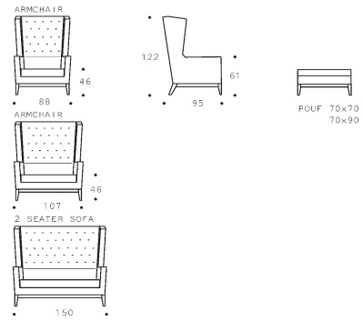 Размеры Кресло Asnaghi Aurora lounge