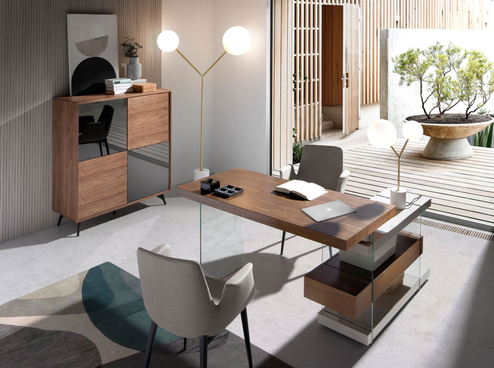 Буфет высокий Angel Cerda 1403-I 110 x 45 x h124 см, чёрный и натуральный