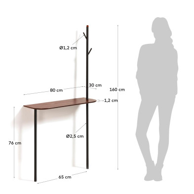 Консоль и вешалка La Forma Marcolina 80 x 30 x h160 см, чёрная, из дуба