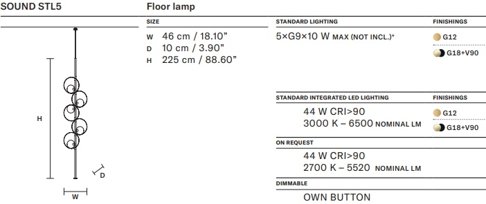 Размеры Светильник Masiero Sound STL5