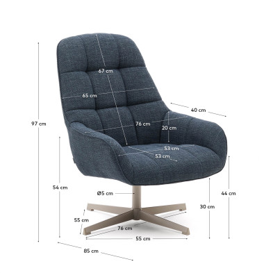 Вращающееся кресло La Forma Jaspe 76 x 85 x h98 см, синее, с серым металлом