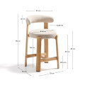 Полубарный стул La Forma Granite 53 x 52 x h90 см, из бежевого шенилла и ясеня, высота сиденья 65 см