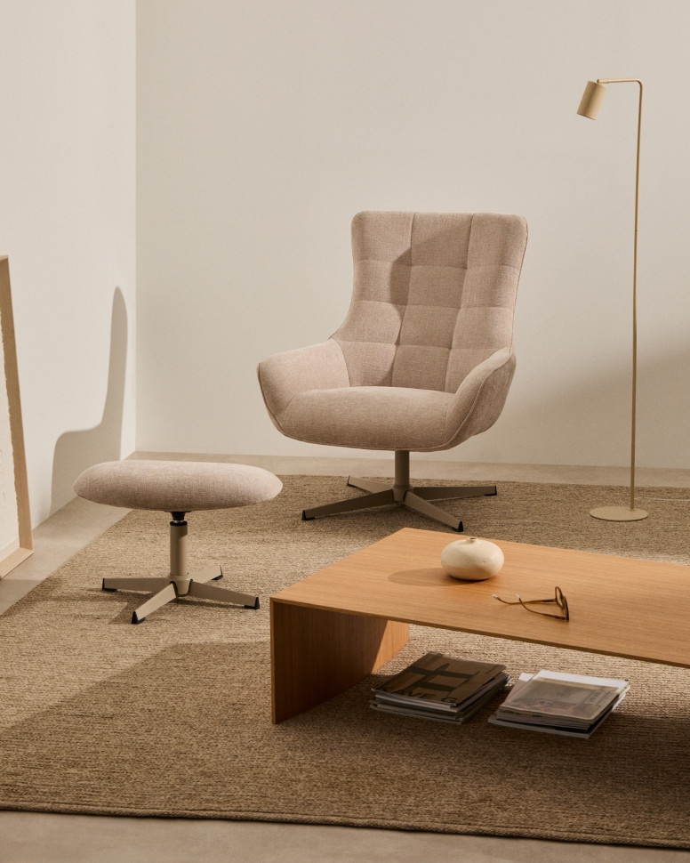 Кресло La Forma Teryl 81 x 85 x h99 см, из шенилла бежевого цвета с серым металлом