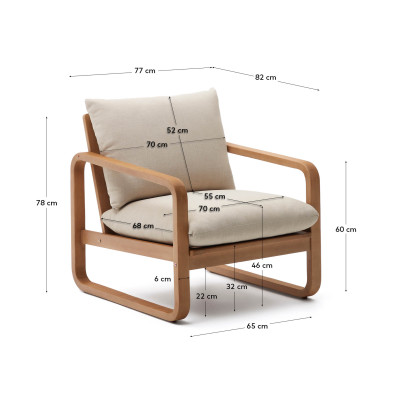 Кресло La Forma Sacaleta 77 x 82 x h78 см, массив эвкалипта