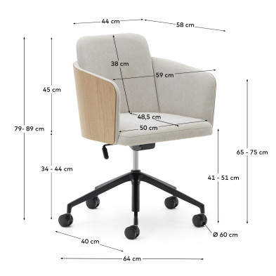 Офисный стул La Forma Madai 59 x 58 x h79 см, бежевый, из синели и ясеневого шпона