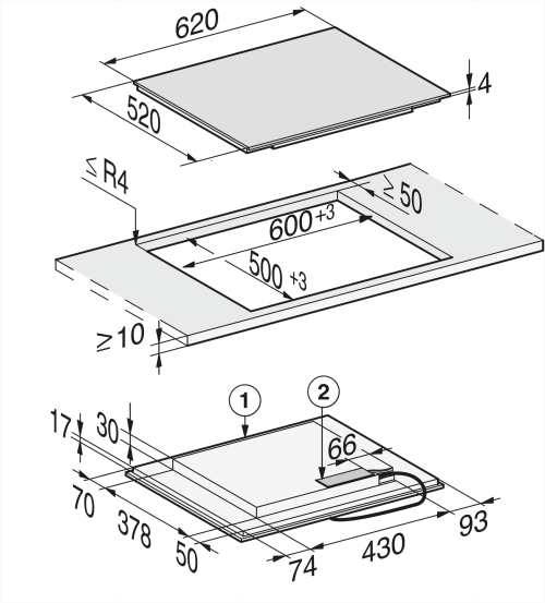 Размеры Варочная панель Miele KM 7464 FL