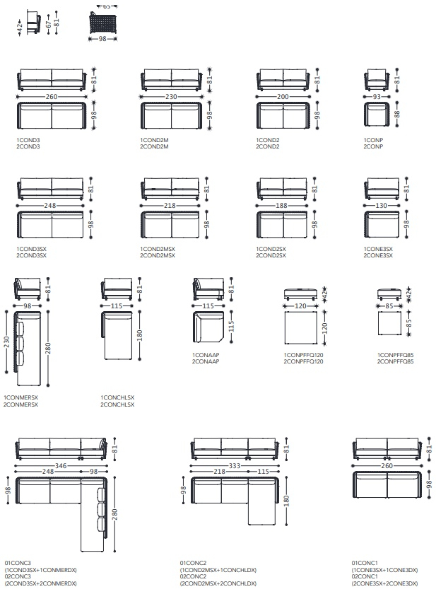 Размеры Диван Alberta Conrad Размеры Диван Alberta Conrad