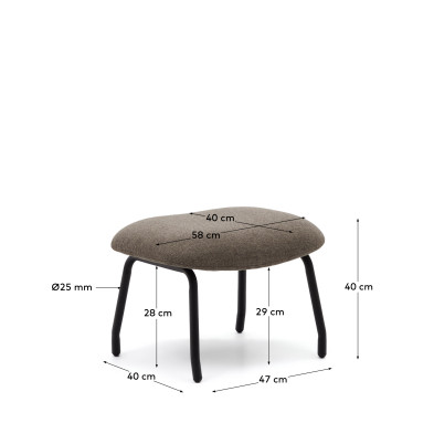 Пуф для ног La Forma Belina 58,5 x 41 x h40 см, светло-коричневая синель, чёрная сталь