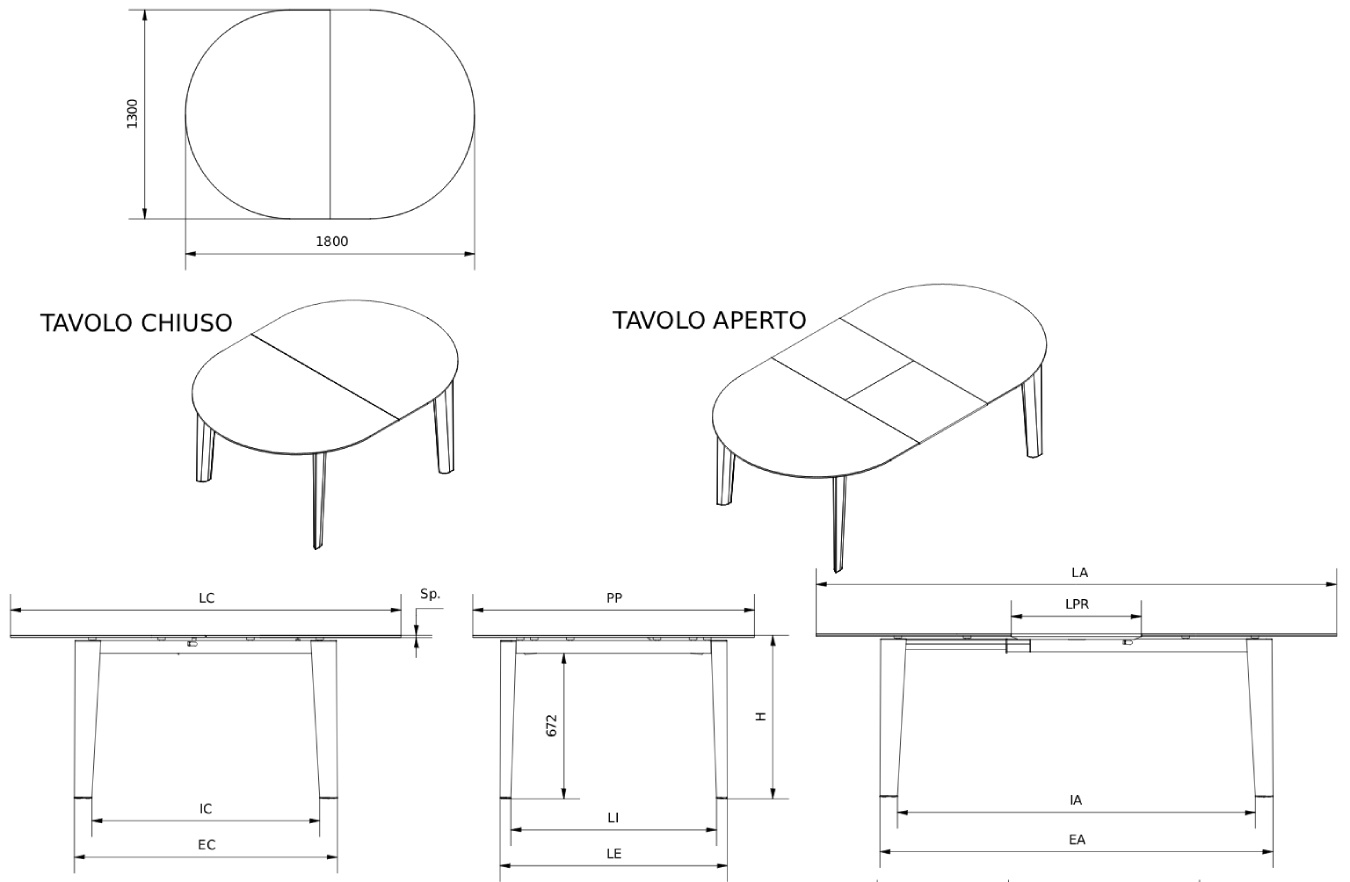 Размеры Стол Bontempi Etro