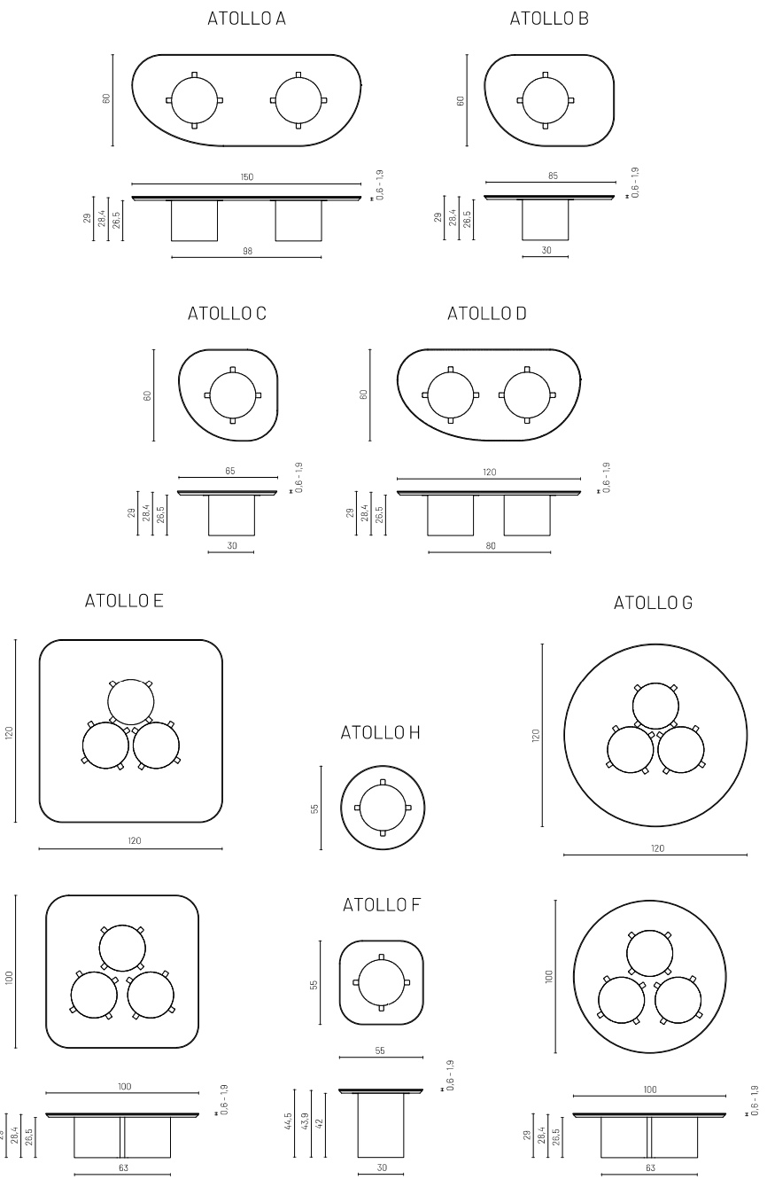 Размеры Журнальный стол Dallagnese Atollo