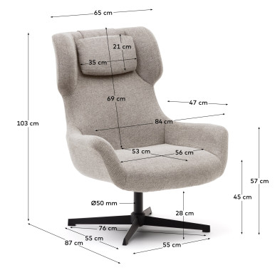 Кресло поворотное La Forma Zalina 88 x 83,5 x h102 см, бежевое, из синели