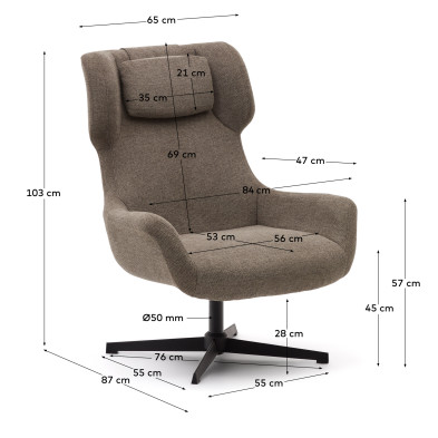 Вращающееся кресло La Forma Zalina 83,5 x 88 x h102 см, из светло-коричневой синели