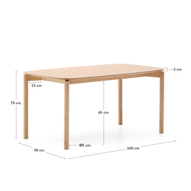 Обеденный стол La Forma Indara 160 x 90 x h75 см, натуральный
